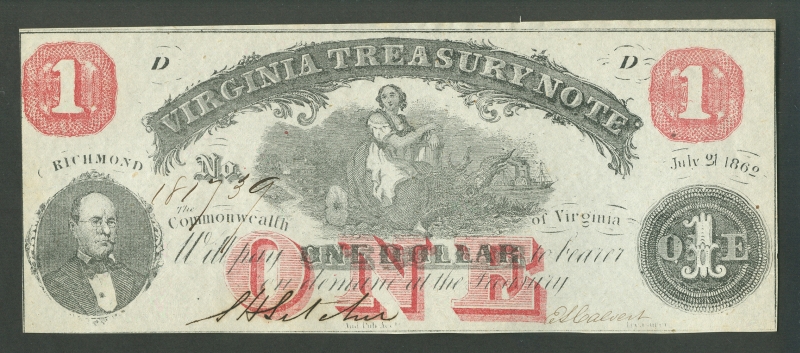 Virginia Treasury Note,1862 $1 Demand Note